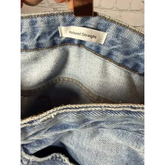 Frame High Rise Relaxed Straight Jeans Distressed Size 33 Light Wash 5 Button - Picture 8 of 9